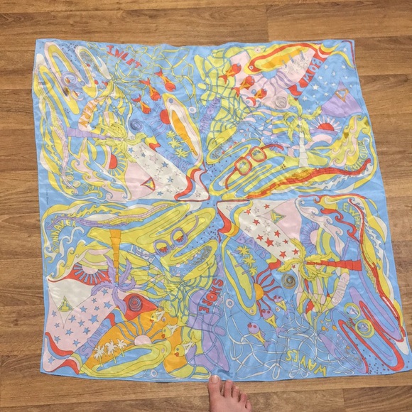 Vintage Accessories - VINTAGE GROOVY LUCILLE BROWN SILK NAUTICAL SCARF